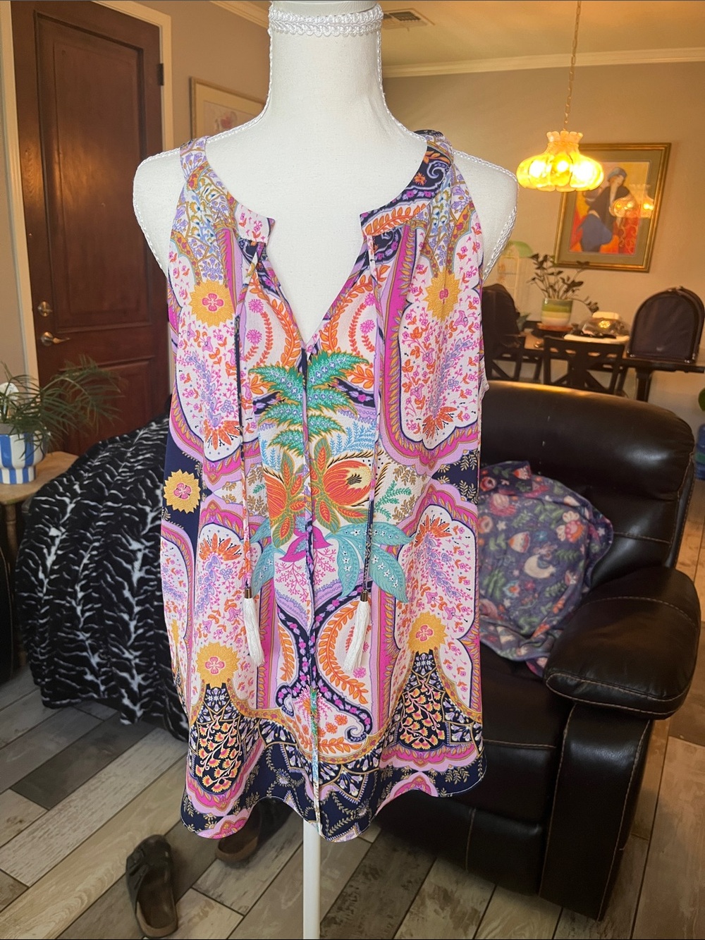 Rose & Olive Pink Multi Paisley Print Sleeveless Blouse